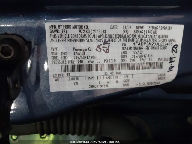 1FADP3M23JL222435 Ford FOCUS SEL