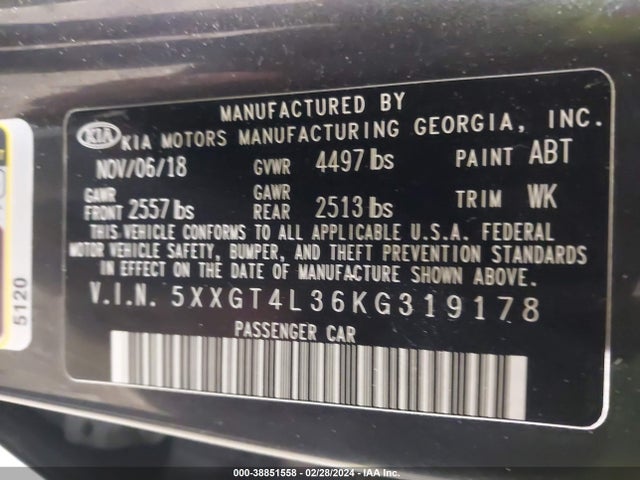 KIA Optima Lx 2019 5XXGT4L36KG319178 Image 9