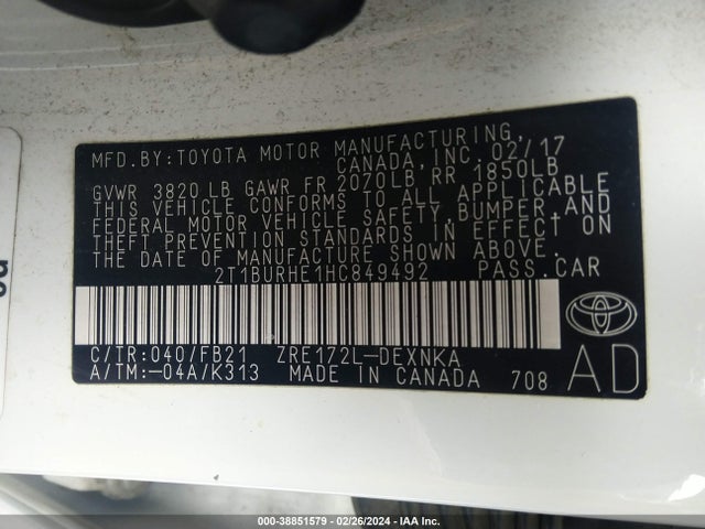 Toyota COROLLA LE 2017 2T1BURHE1HC849492 Image 9