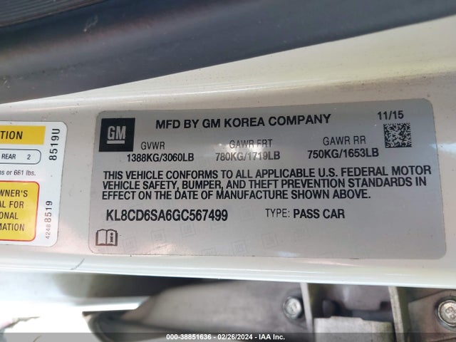 Chevrolet Spark 1lt Cvt 2016 KL8CD6SA6GC567499 Image 9