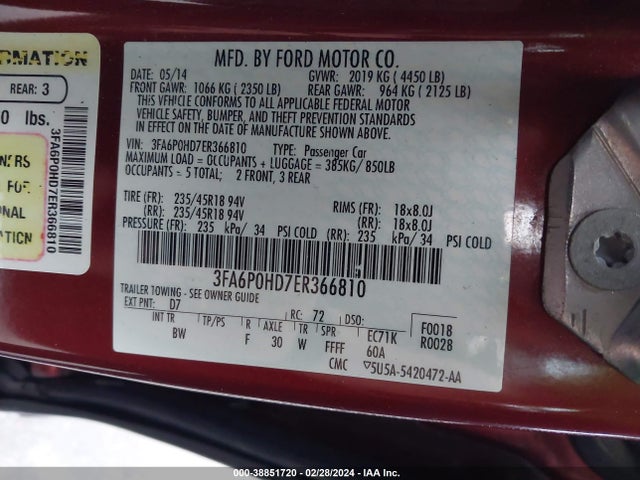 Ford FUSION SE 2014 3FA6P0HD7ER366810 Image 9