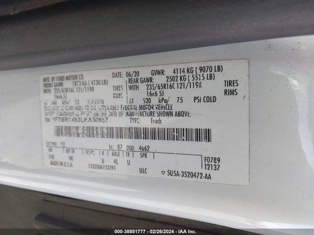 Ford Transit T-250 2020 1FTBR1X83LKA56667 Image 9
