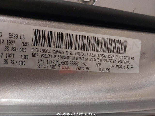 1C4PJMLX5KD106886 Jeep Cherokee Latitude Plus 4x4