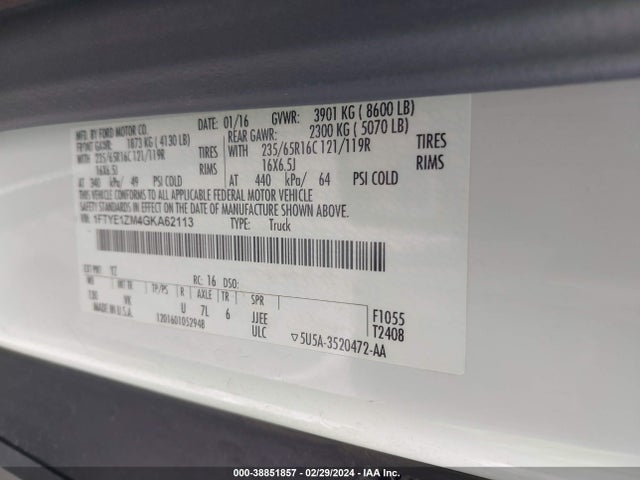 Ford Transit-150 2016 1FTYE1ZM4GKA62113 Image 9