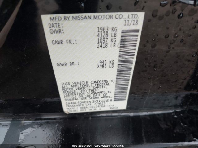 1N4BL4DV0KN306088 Nissan Altima 2.5 Sv