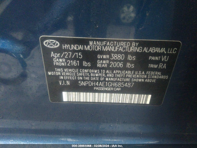 Hyundai ELANTRA SE 2016 5NPDH4AE1GH685487 Image 9