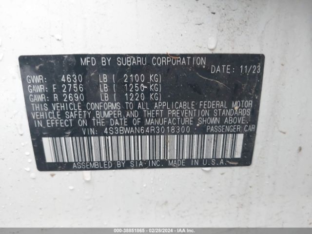 4S3BWAN64R3018300 Subaru Legacy Limited