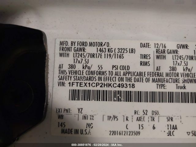 1FTEX1CP2HKC49318 Ford F-150 Xlt