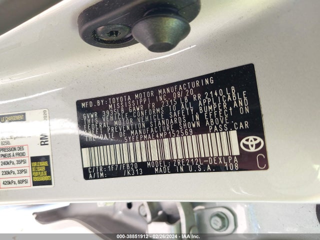 Toyota COROLLA LE 2021 5YFEPMAE4MP152569 Image 9