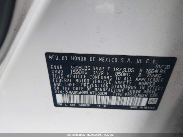 Honda FIT EX 2020 3HGGK5H85LM703208 Image 9