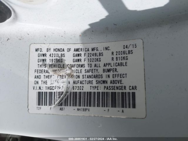 1HGCR2F39FA167302 Honda ACCORD LX