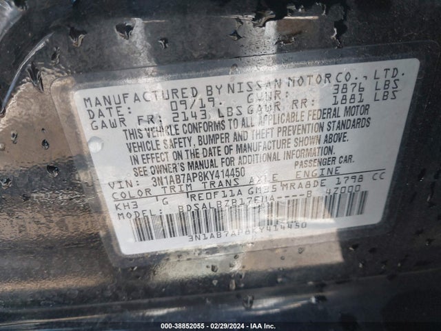 Nissan SENTRA S 2019 3N1AB7AP8KY414450 Image 9