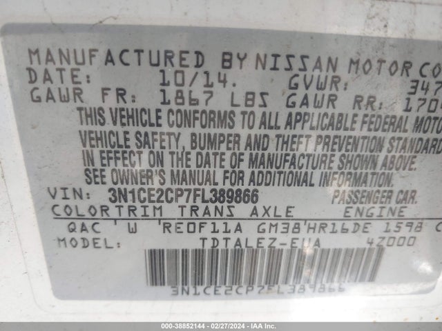 Nissan Versa Note Sl 2015 3N1CE2CP7FL389866 Image 9