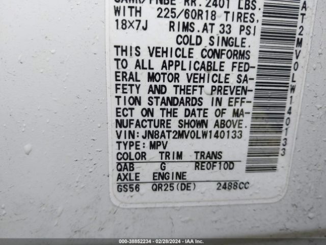 JN8AT2MV0LW140133 Nissan Rogue Sv Intelligent Awd