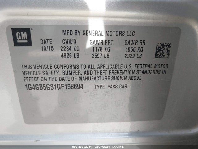 Buick Lacrosse Leather 2016 1G4GB5G31GF158694 Image 9