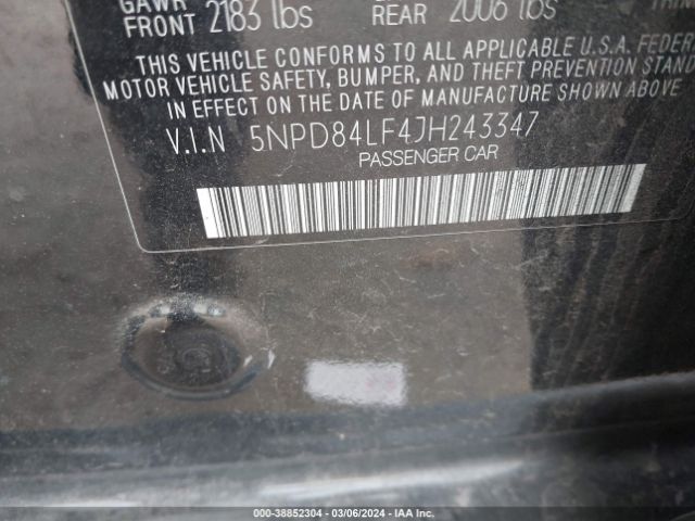 5NPD84LF4JH243347 Hyundai ELANTRA SEL