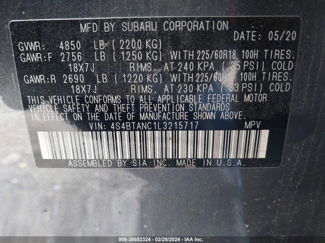 Subaru Outback Limited 2020 4S4BTANC1L3215717 Image 9
