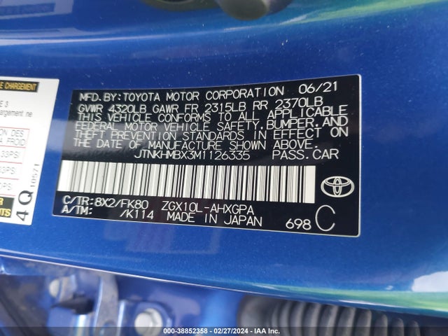 Toyota C-HR XLE 2021 JTNKHMBX3M1126335 Image 9