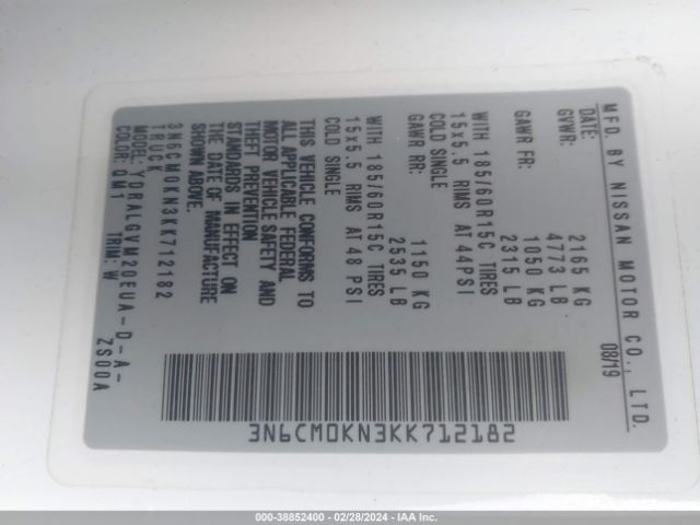 3N6CM0KN3KK712182 Nissan NV200 SV