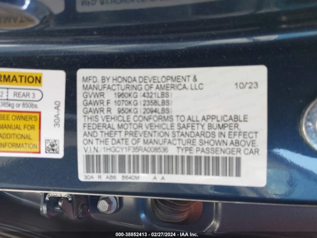 Honda ACCORD EX 2024 1HGCY1F35RA008536 Image 9