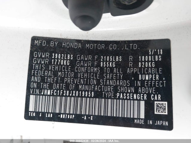 Honda Civic Ex-t 2018 JHMFC1F38JX019959 Image 9