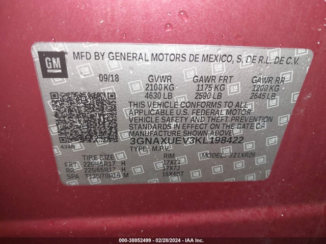 Chevrolet EQUINOX LT 2019 3GNAXUEV3KL198422 Image 9