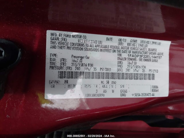 Ford FOCUS SE 2014 1FADP3F22EL144197 Image 9