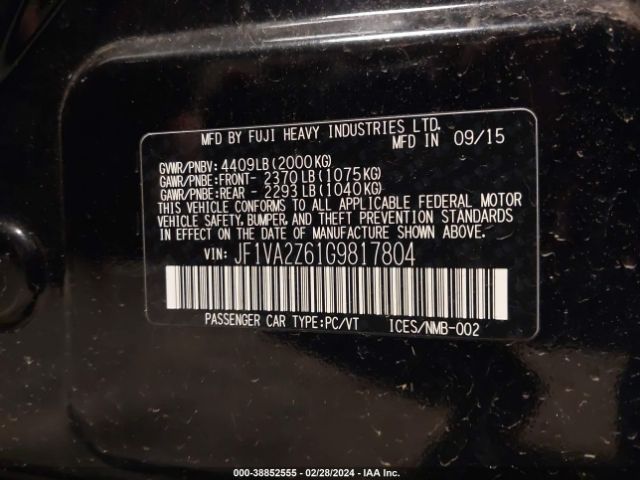 JF1VA2Z61G9817804 Subaru Wrx Sti Limited