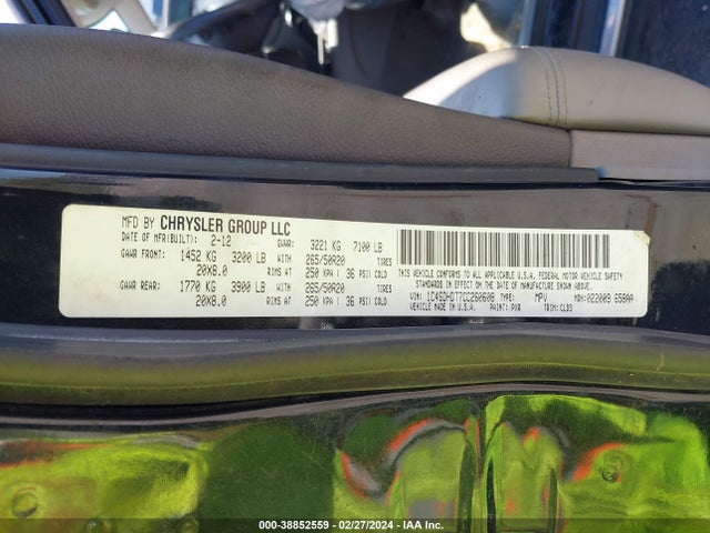 2012 DODGE DURANGO CREW VIN: 1C4SDHDT7CC260608
