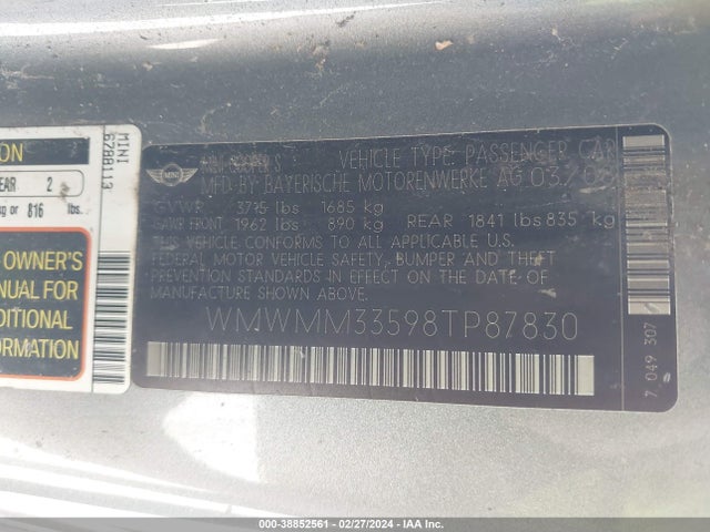 2008 MINI COOPER S CLUBMAN WMWMM33598TP87830 Photo 8