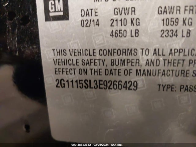 Chevrolet IMPALA 1LT 2014 2G1115SL3E9266429 Image 9