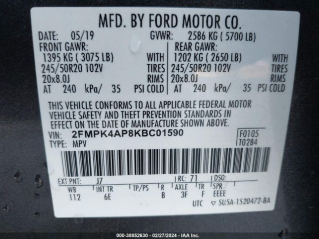 2019 FORD EDGE 2FMPK4AP8KBC01590 Photo 8
