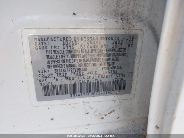 Nissan SENTRA SV 2015 3N1AB7AP2FY365140 Image 9
