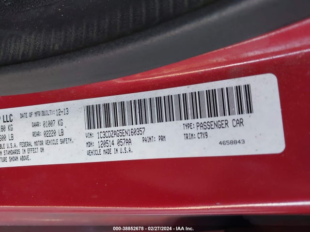 Dodge AVENGER SE 2014 1C3CDZAG5EN160357 Image 9
