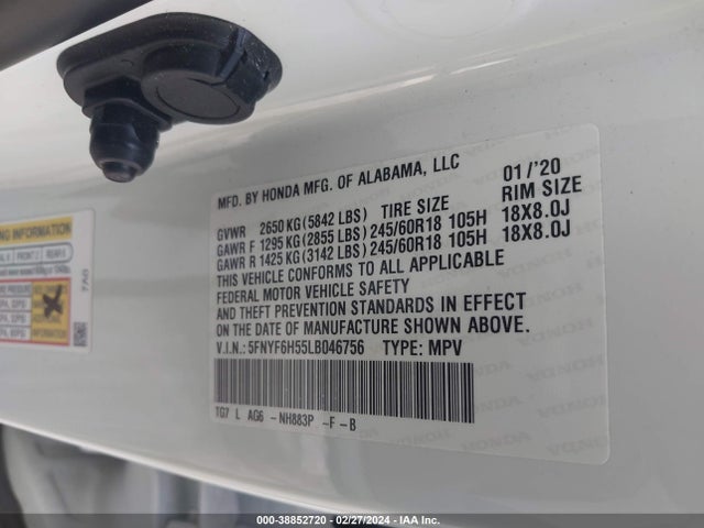 Honda Pilot Awd Ex-l 2020 5FNYF6H55LB046756 Image 9