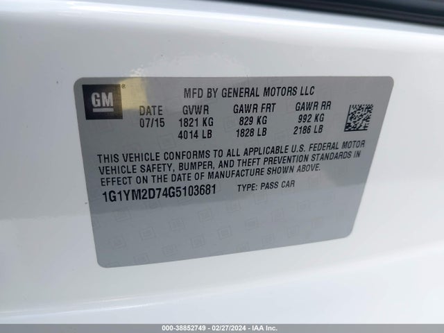 Chevrolet Corvette Stingray Z51 2016 1G1YM2D74G5103681 Image 9