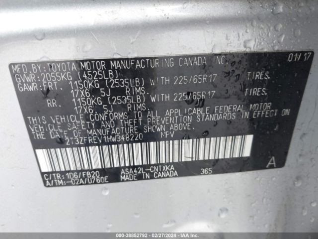 2T3ZFREV1HW348220 Toyota RAV4 LE