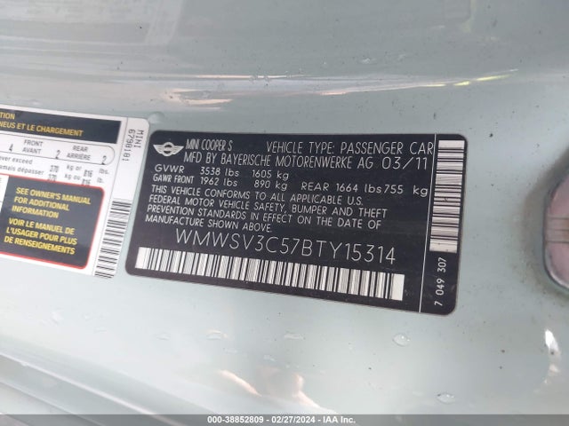 2011 MINI COOPER S WMWSV3C57BTY15314 Photo 8