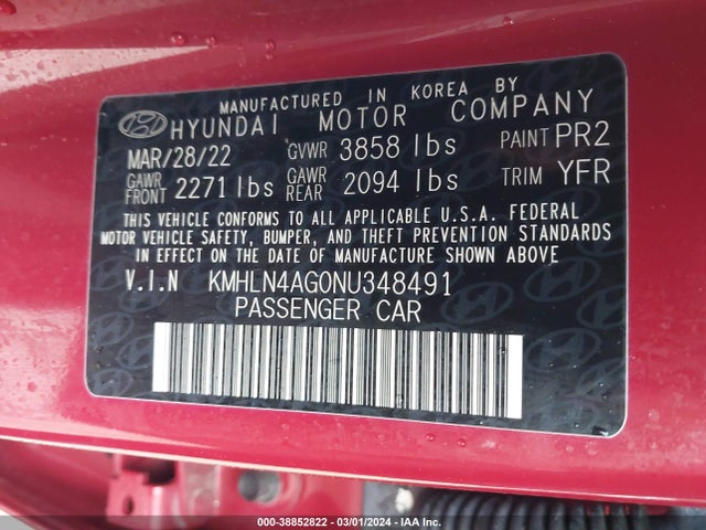 Hyundai ELANTRA SEL 2022 KMHLN4AG0NU348491 Image 9