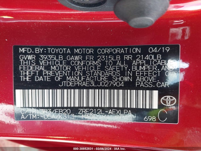 Toyota COROLLA LE 2020 JTDEPRAE3LJ027904 Image 9