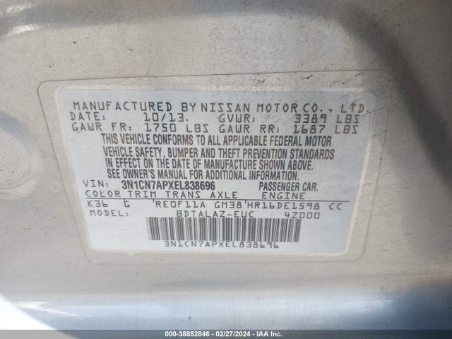 Nissan Versa 1.6 S+ 2014 3N1CN7APXEL838696 Image 9