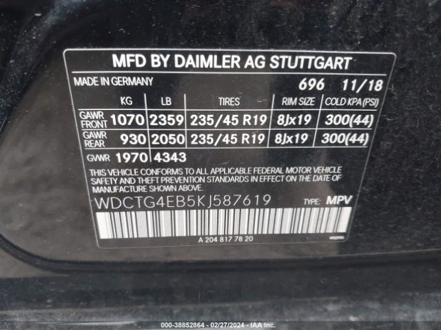 WDCTG4EB5KJ587619 Mercedes-Benz GLA 250