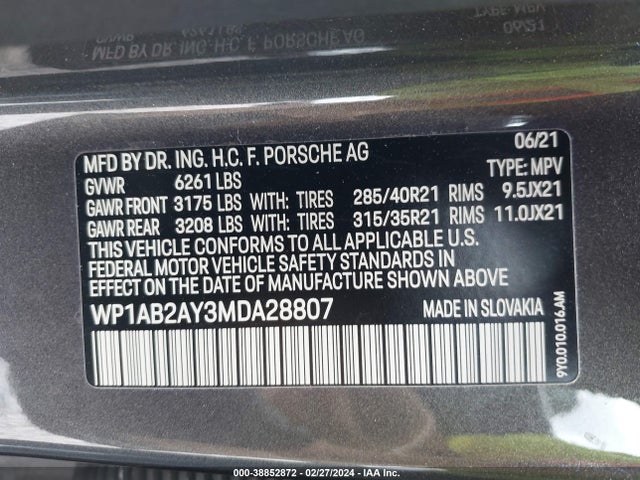 2021 PORSCHE CAYENNE WP1AB2AY3MDA28807 Photo 8