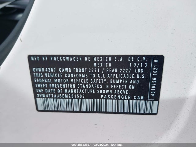 3VW4T7AJ5EM231597 Volkswagen JETTA GLI