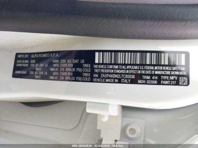ZASPAKBN2L7C85836 Alfa Romeo Stelvio Ti Awd