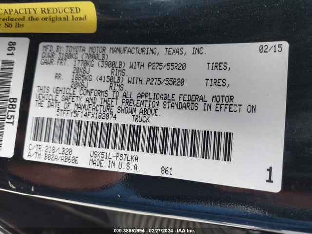 5TFFY5F14FX182074 Toyota Tundra Limited 5.7l V8