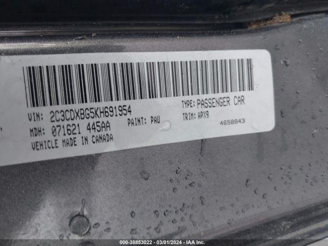 2C3CDXBG5KH691954 Dodge Charger Sxt Rwd