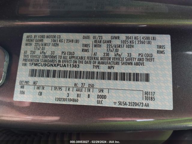 1FMCU9GNXPUA11383 Ford Escape Active