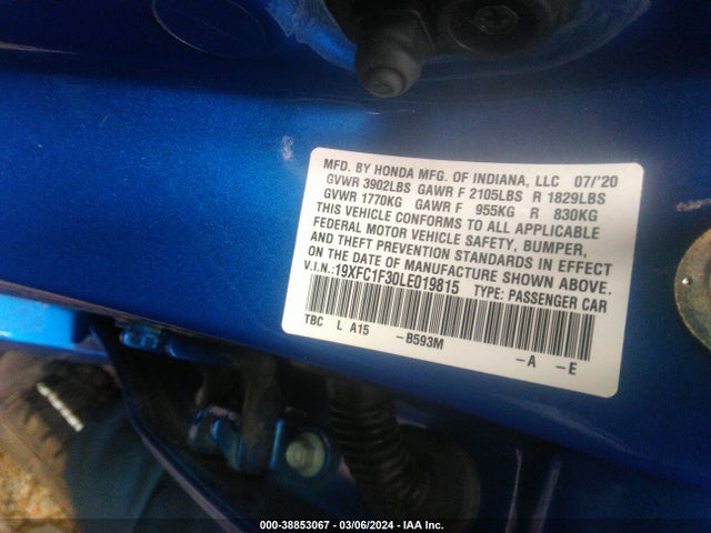 Honda CIVIC EX 2020 19XFC1F30LE019815 Image 9