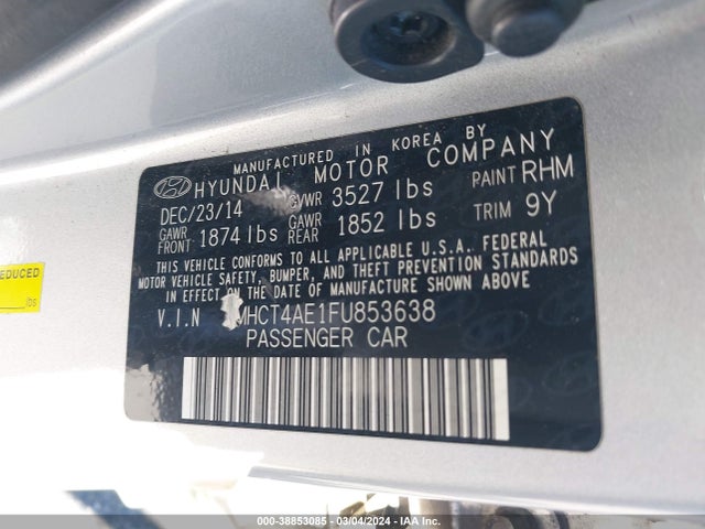 Hyundai ACCENT GLS 2015 KMHCT4AE1FU853638 Image 9